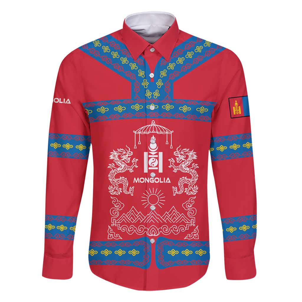 Mongolia Family Matching Tank Maxi Dress and Hawaiian Shirt with Soyombo Dragon Sun Red Blue Tradition Spirit