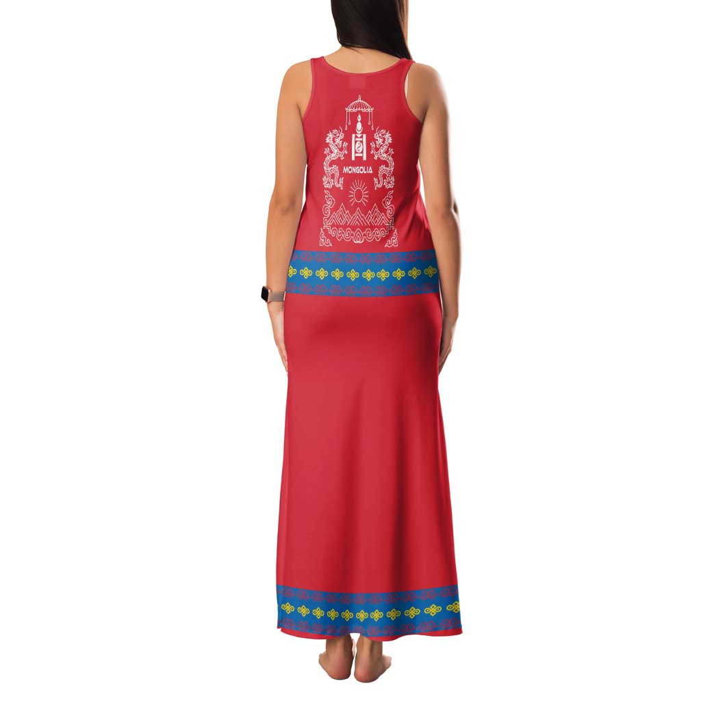 Mongolia Family Matching Tank Maxi Dress and Hawaiian Shirt with Soyombo Dragon Sun Red Blue Tradition Spirit