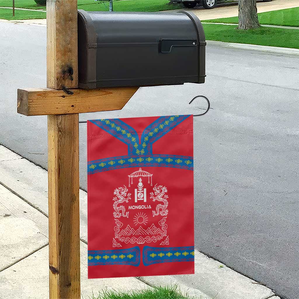 Mongolia Garden Flag with Soyombo Dragon Sun Red Blue Tradition Spirit