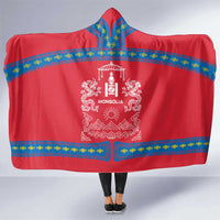 Mongolia Hooded Blanket with Soyombo Dragon Sun Red Blue Tradition Spirit