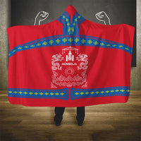 Mongolia Hooded Blanket with Soyombo Dragon Sun Red Blue Tradition Spirit