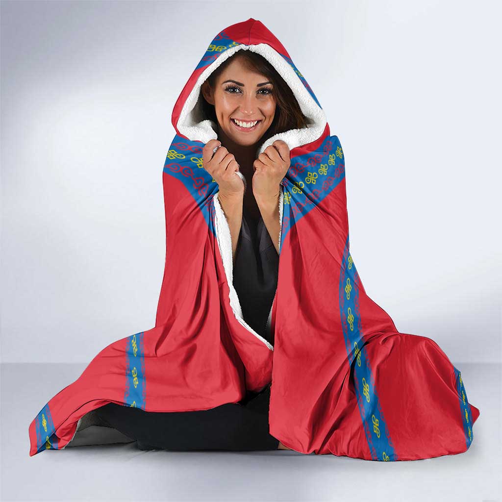 Mongolia Hooded Blanket with Soyombo Dragon Sun Red Blue Tradition Spirit