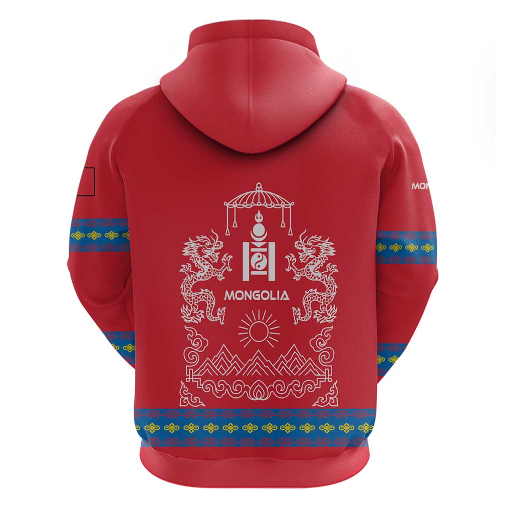 Mongolia Hoodie with Soyombo Dragon Sun Red Blue Tradition Spirit