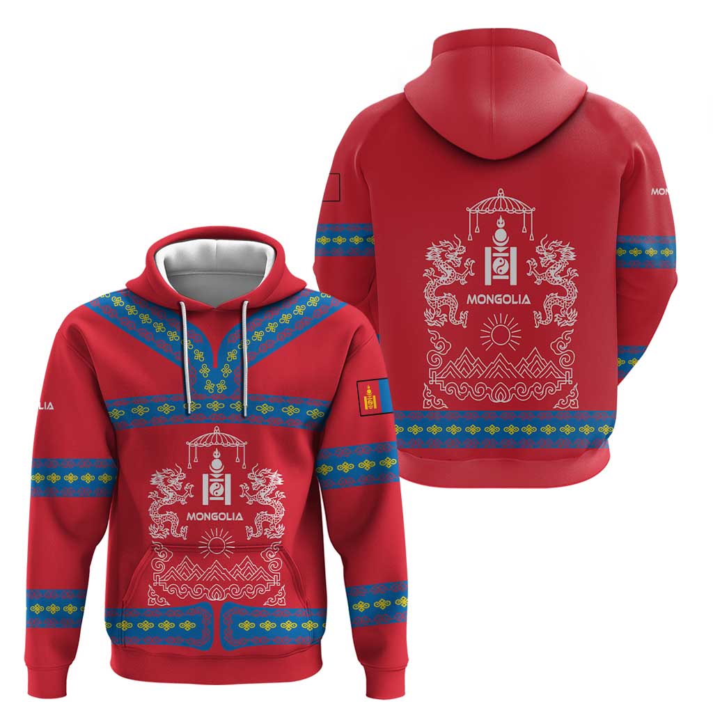 Mongolia Hoodie with Soyombo Dragon Sun Red Blue Tradition Spirit