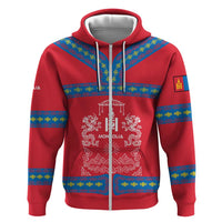 Mongolia Hoodie with Soyombo Dragon Sun Red Blue Tradition Spirit