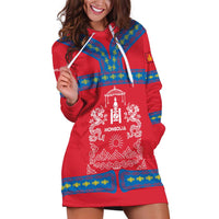 Mongolia Hoodie Dress with Soyombo Dragon Sun Red Blue Tradition Spirit