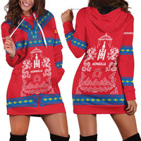 Mongolia Hoodie Dress with Soyombo Dragon Sun Red Blue Tradition Spirit