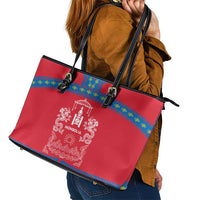 Mongolia Leather Tote Bag with Soyombo Dragon Sun Red Blue Tradition Spirit