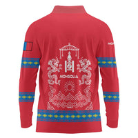Mongolia Long Sleeve Polo Shirt with Soyombo Dragon Sun Red Blue Tradition Spirit