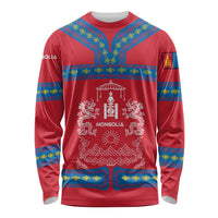 Mongolia Long Sleeve Shirt with Soyombo Dragon Sun Red Blue Tradition Spirit