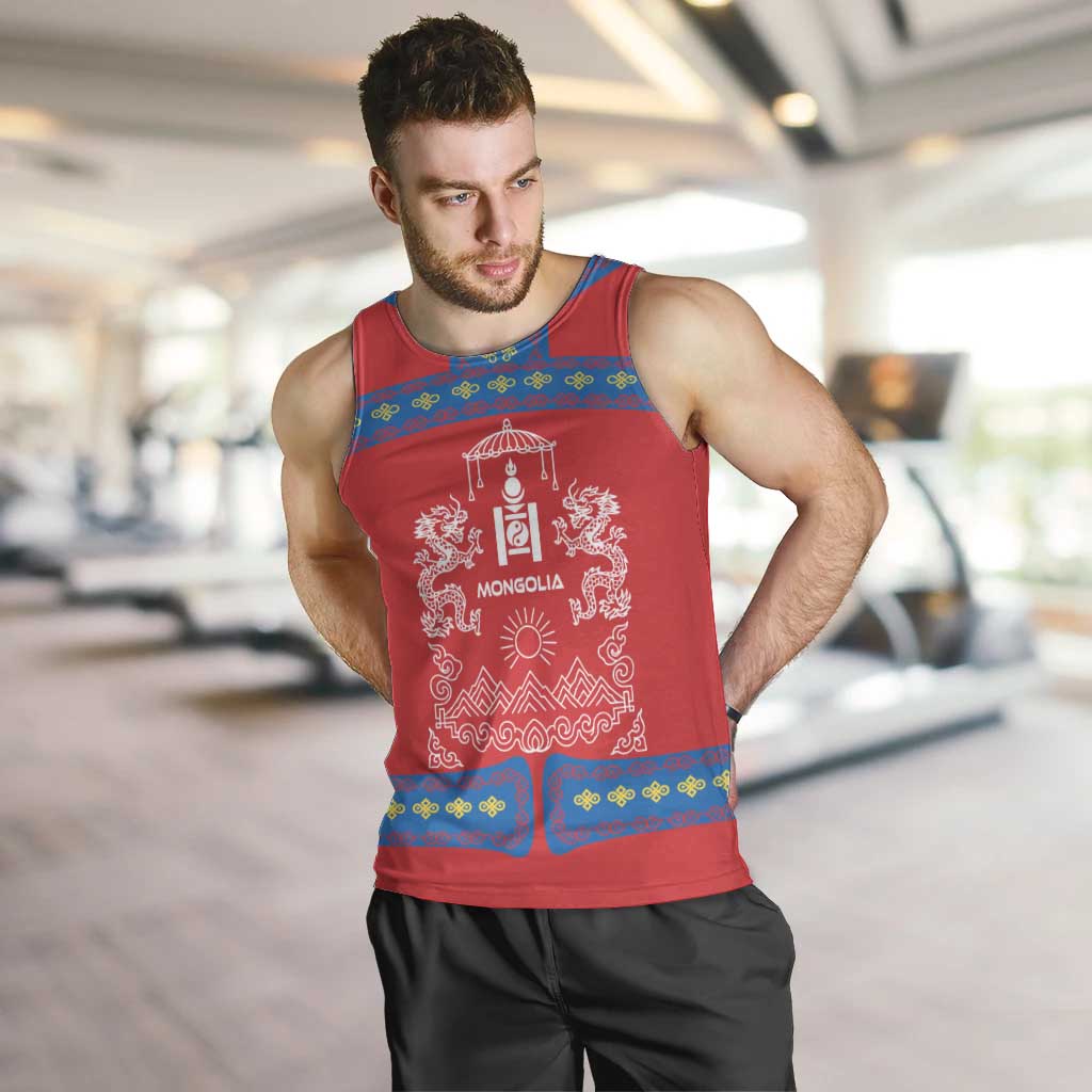 Mongolia Men Tank Top with Soyombo Dragon Sun Red Blue Tradition Spirit