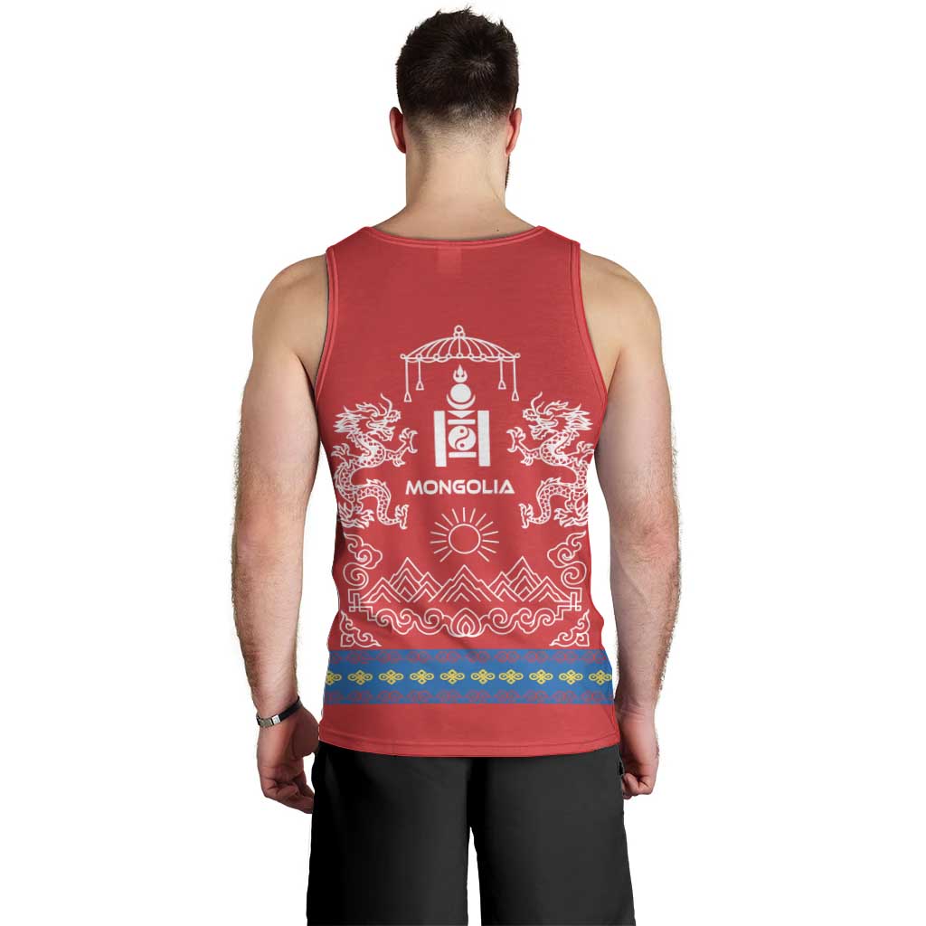 Mongolia Men Tank Top with Soyombo Dragon Sun Red Blue Tradition Spirit