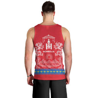 Mongolia Men Tank Top with Soyombo Dragon Sun Red Blue Tradition Spirit
