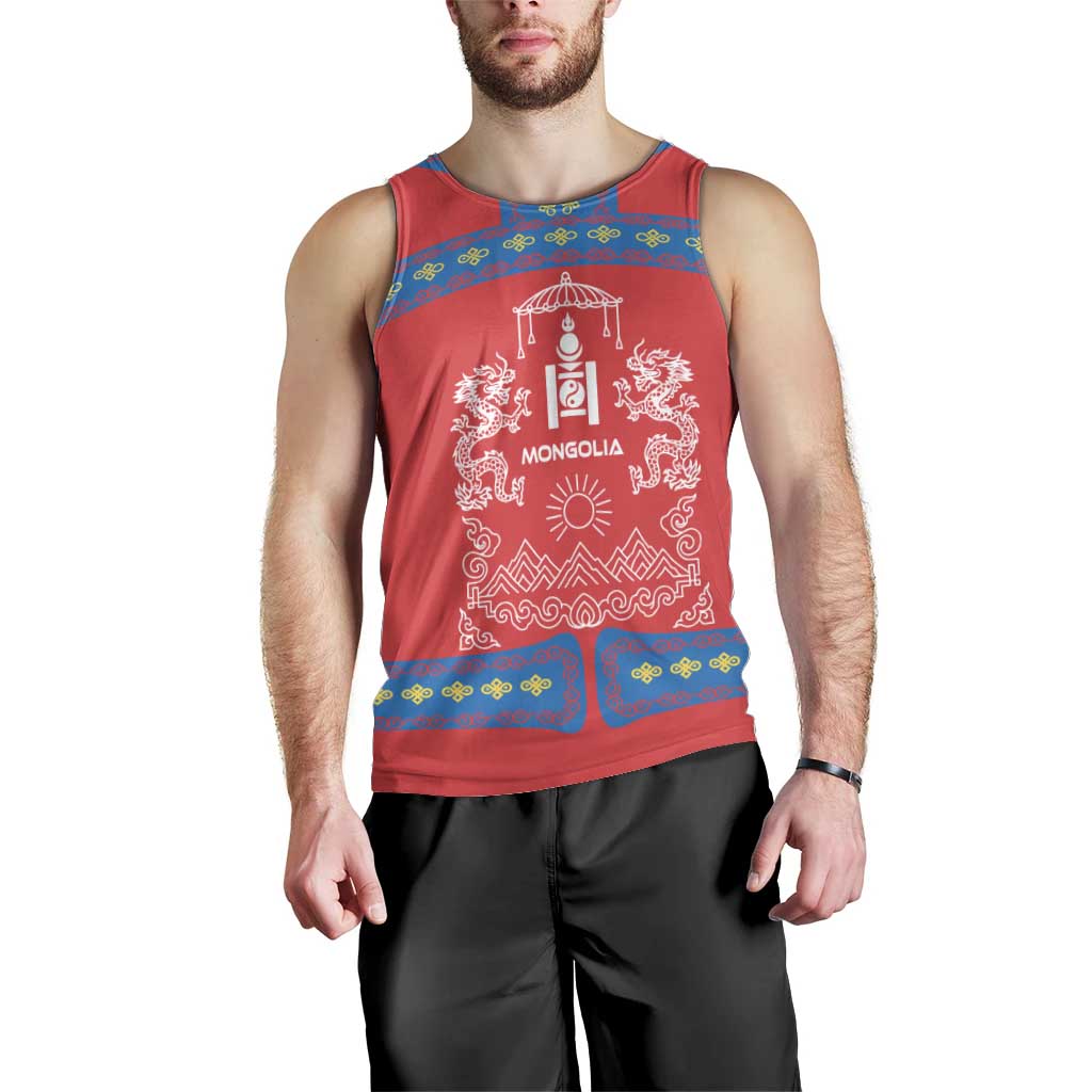 Mongolia Men Tank Top with Soyombo Dragon Sun Red Blue Tradition Spirit