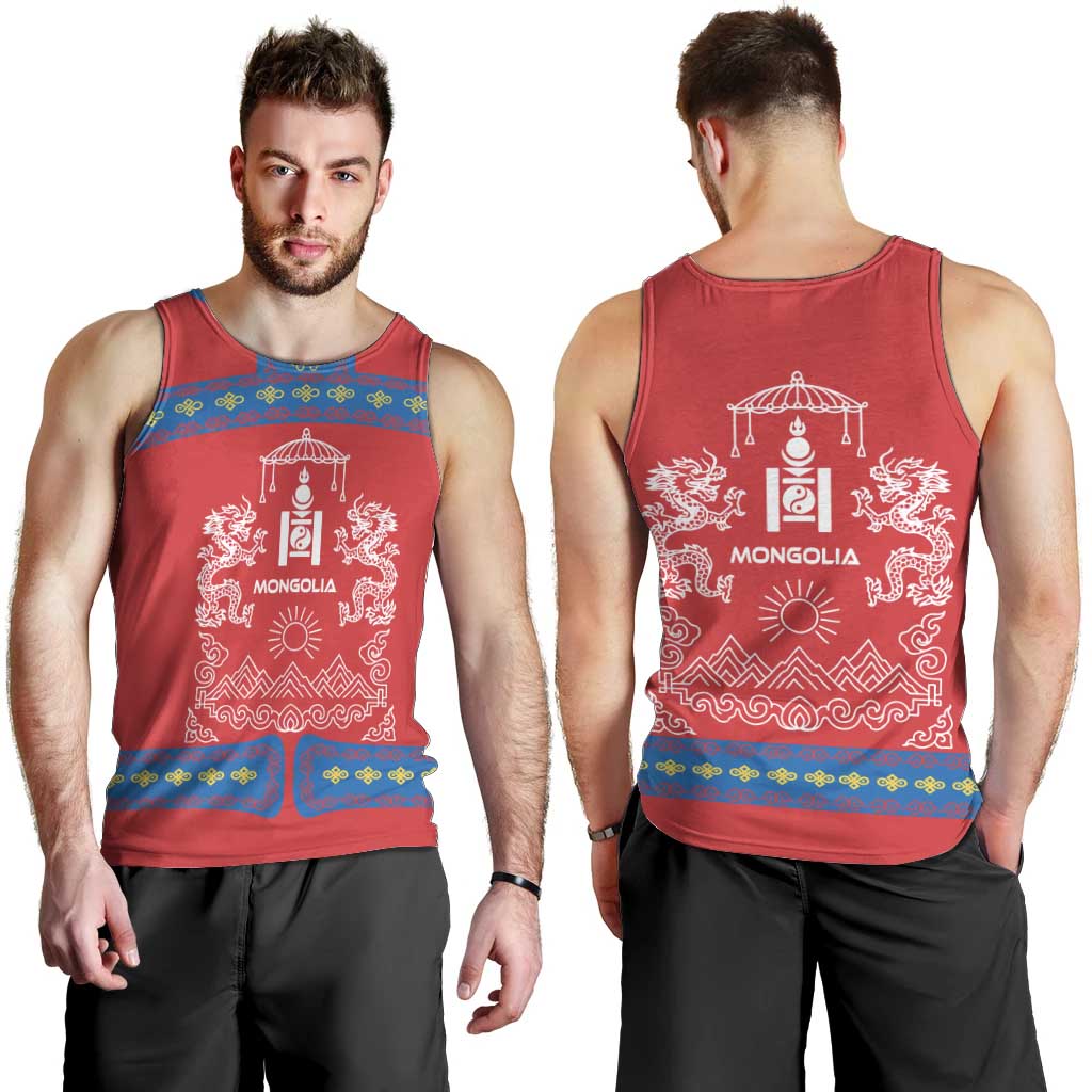 Mongolia Men Tank Top with Soyombo Dragon Sun Red Blue Tradition Spirit