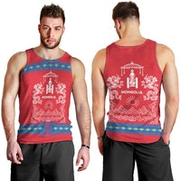 Mongolia Men Tank Top with Soyombo Dragon Sun Red Blue Tradition Spirit