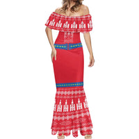 Mongolia Mermaid Dress with Soyombo Dragon Sun Red Blue Tradition Spirit