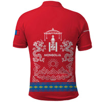 Mongolia Polo Shirt with Soyombo Dragon Sun Red Blue Tradition Spirit