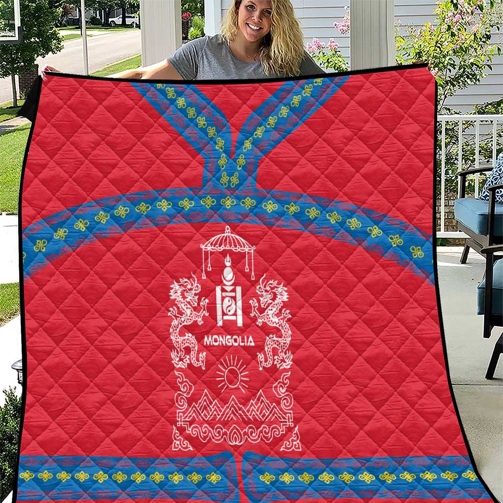 Mongolia Quilt with Soyombo Dragon Sun Red Blue Tradition Spirit