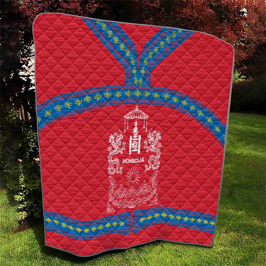 Mongolia Quilt with Soyombo Dragon Sun Red Blue Tradition Spirit