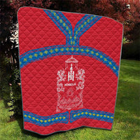 Mongolia Quilt with Soyombo Dragon Sun Red Blue Tradition Spirit