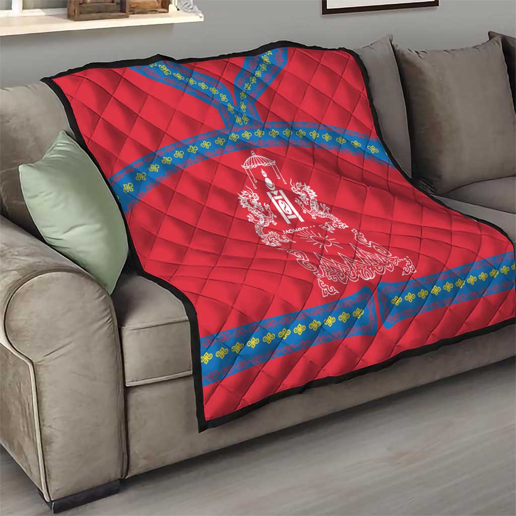 Mongolia Quilt with Soyombo Dragon Sun Red Blue Tradition Spirit