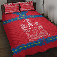 Mongolia Quilt Bed Set with Soyombo Dragon Sun Red Blue Tradition Spirit