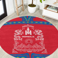 Mongolia Round Carpet with Soyombo Dragon Sun Red Blue Tradition Spirit