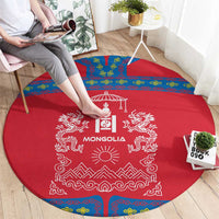 Mongolia Round Carpet with Soyombo Dragon Sun Red Blue Tradition Spirit