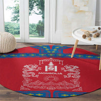 Mongolia Round Carpet with Soyombo Dragon Sun Red Blue Tradition Spirit