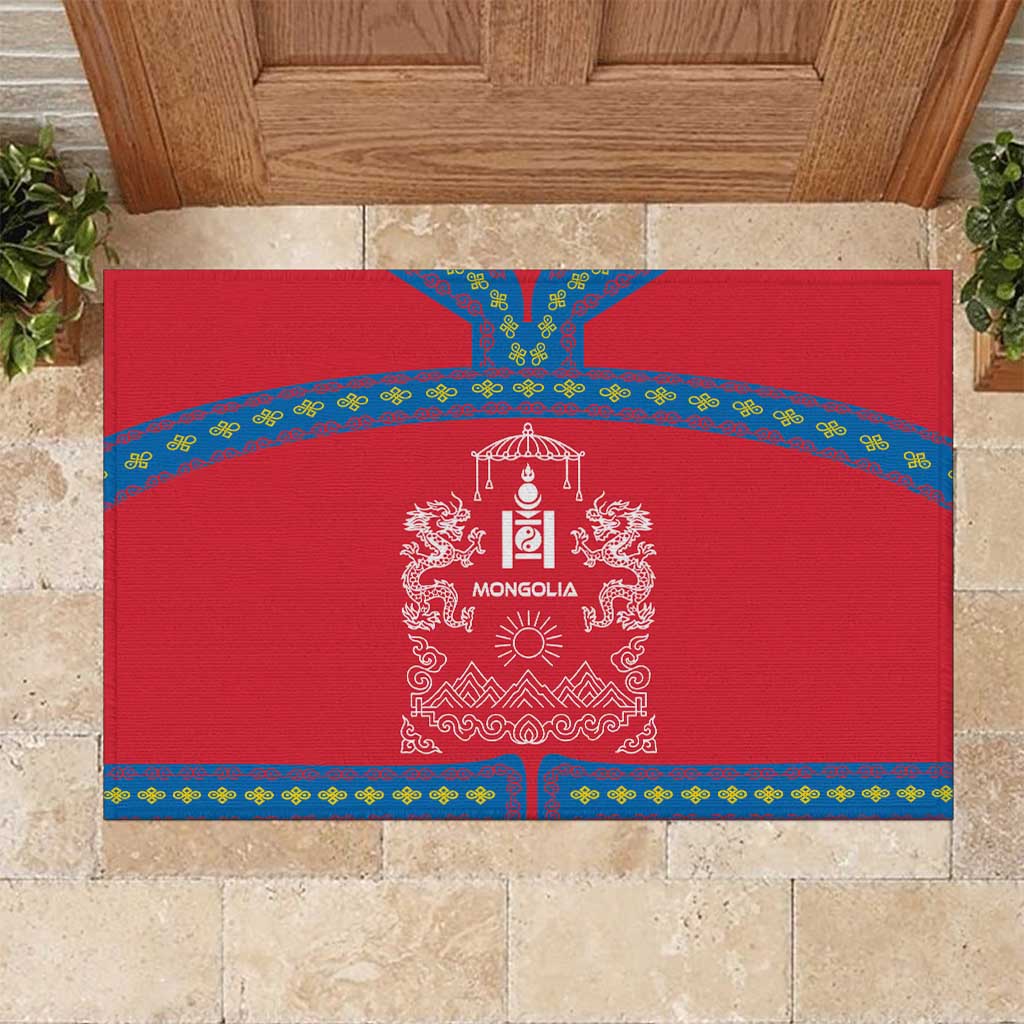Mongolia Rubber Doormat with Soyombo Dragon Sun Red Blue Tradition Spirit