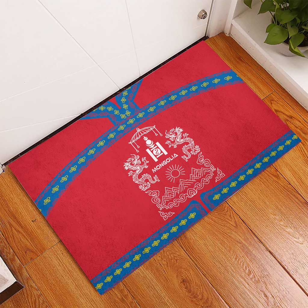Mongolia Rubber Doormat with Soyombo Dragon Sun Red Blue Tradition Spirit