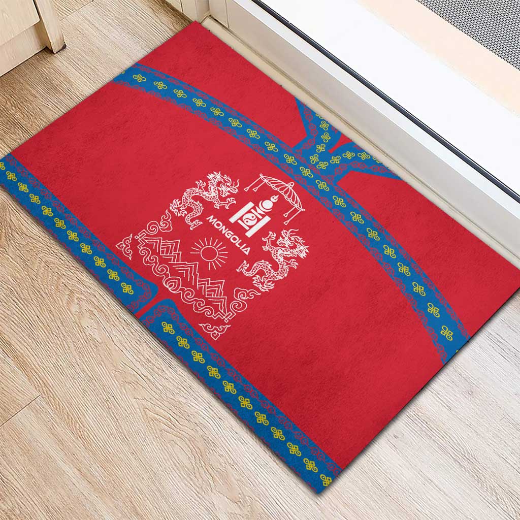 Mongolia Rubber Doormat with Soyombo Dragon Sun Red Blue Tradition Spirit
