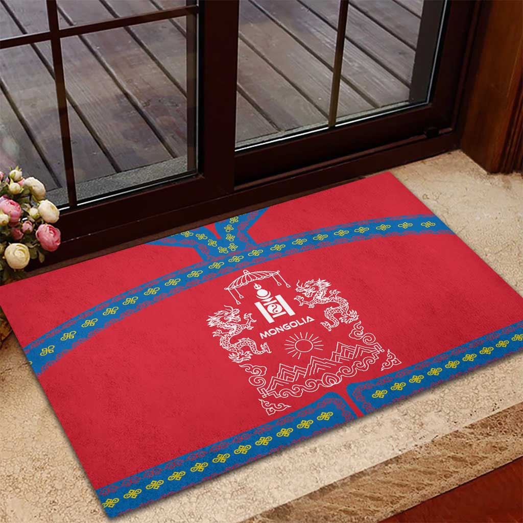 Mongolia Rubber Doormat with Soyombo Dragon Sun Red Blue Tradition Spirit