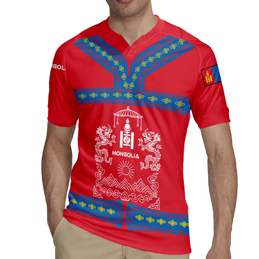 Mongolia Rugby Jersey with Soyombo Dragon Sun Red Blue Tradition Spirit