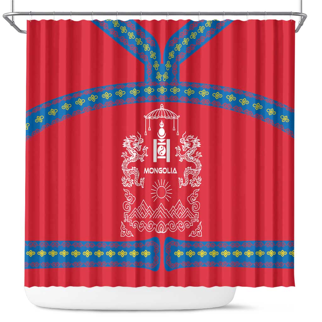 Mongolia Shower Curtain with Soyombo Dragon Sun Red Blue Tradition Spirit