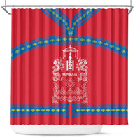 Mongolia Shower Curtain with Soyombo Dragon Sun Red Blue Tradition Spirit