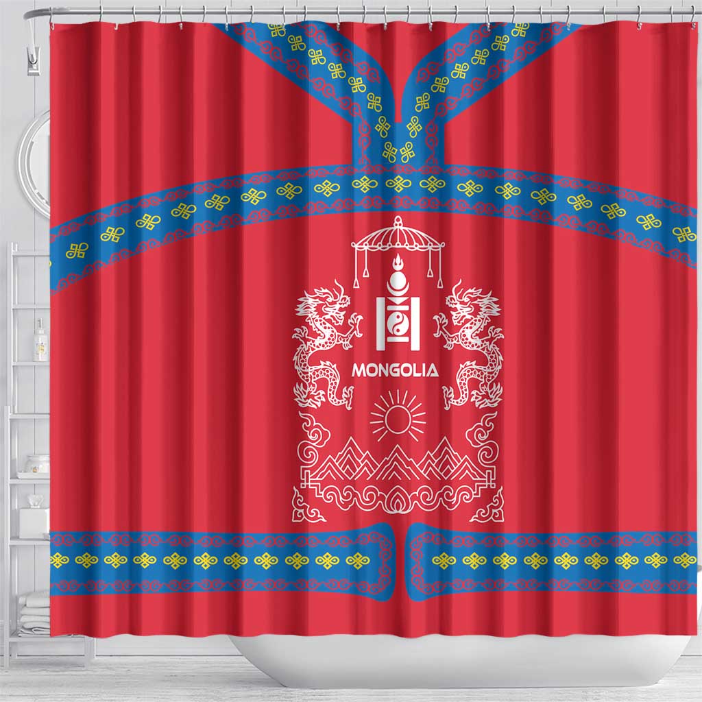 Mongolia Shower Curtain with Soyombo Dragon Sun Red Blue Tradition Spirit