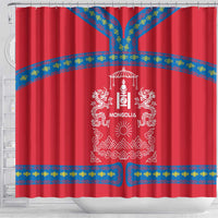Mongolia Shower Curtain with Soyombo Dragon Sun Red Blue Tradition Spirit