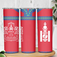 Mongolia Skinny Tumbler with Soyombo Dragon Sun Red Blue Tradition Spirit