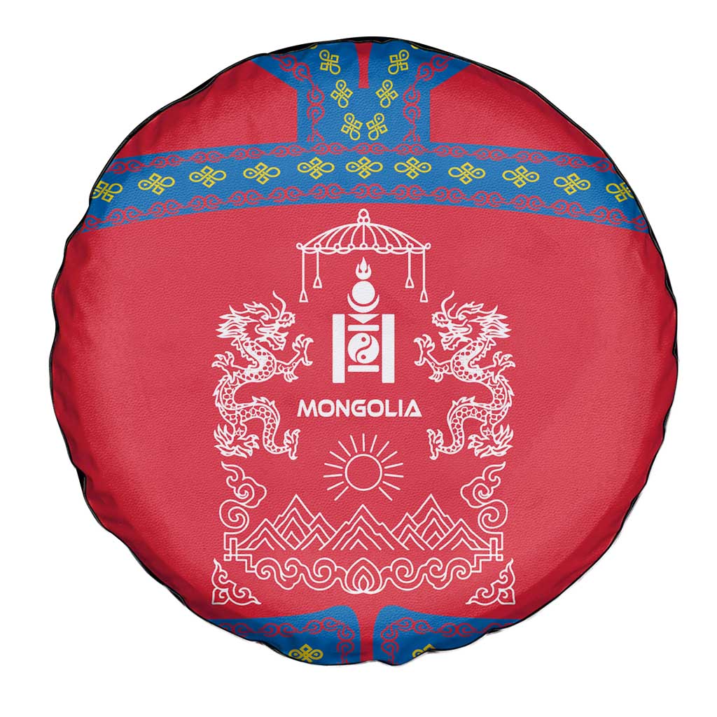 Mongolia Spare Tire Cover with Soyombo Dragon Sun Red Blue Tradition Spirit