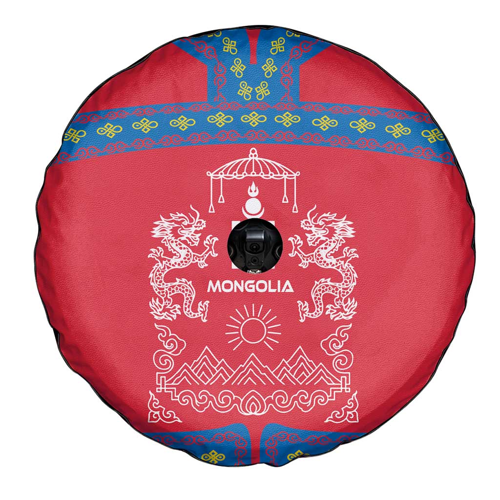 Mongolia Spare Tire Cover with Soyombo Dragon Sun Red Blue Tradition Spirit