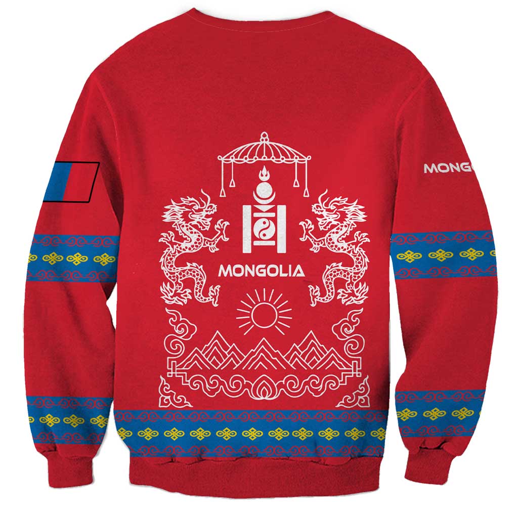 Mongolia Sweatshirt with Soyombo Dragon Sun Red Blue Tradition Spirit
