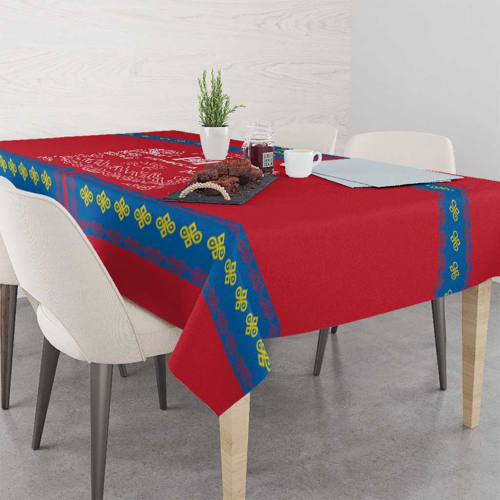 Mongolia Tablecloth with Soyombo Dragon Sun Red Blue Tradition Spirit