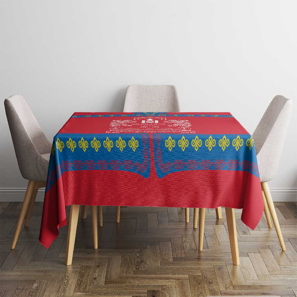 Mongolia Tablecloth with Soyombo Dragon Sun Red Blue Tradition Spirit