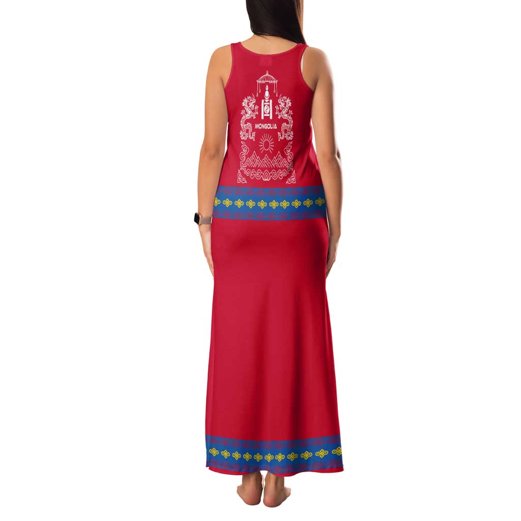 Mongolia Tank Maxi Dress with Soyombo Dragon Sun Red Blue Tradition Spirit