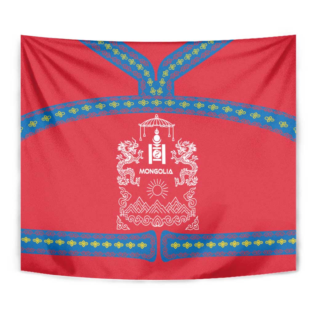 Mongolia Tapestry with Soyombo Dragon Sun Red Blue Tradition Spirit