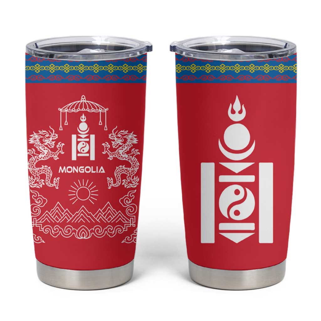 Mongolia Tumbler Cup with Soyombo Dragon Sun Red Blue Tradition Spirit