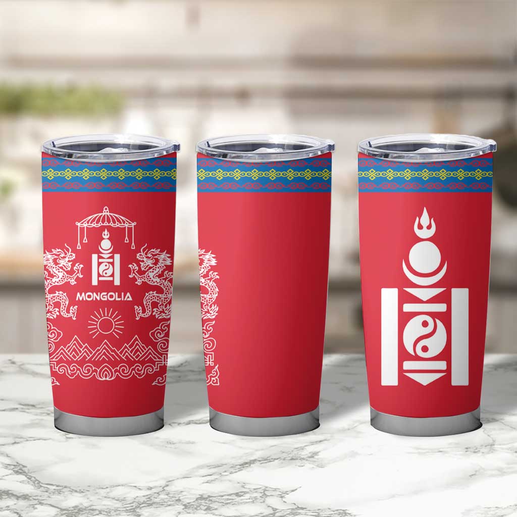 Mongolia Tumbler Cup with Soyombo Dragon Sun Red Blue Tradition Spirit