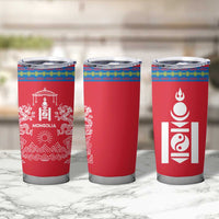 Mongolia Tumbler Cup with Soyombo Dragon Sun Red Blue Tradition Spirit